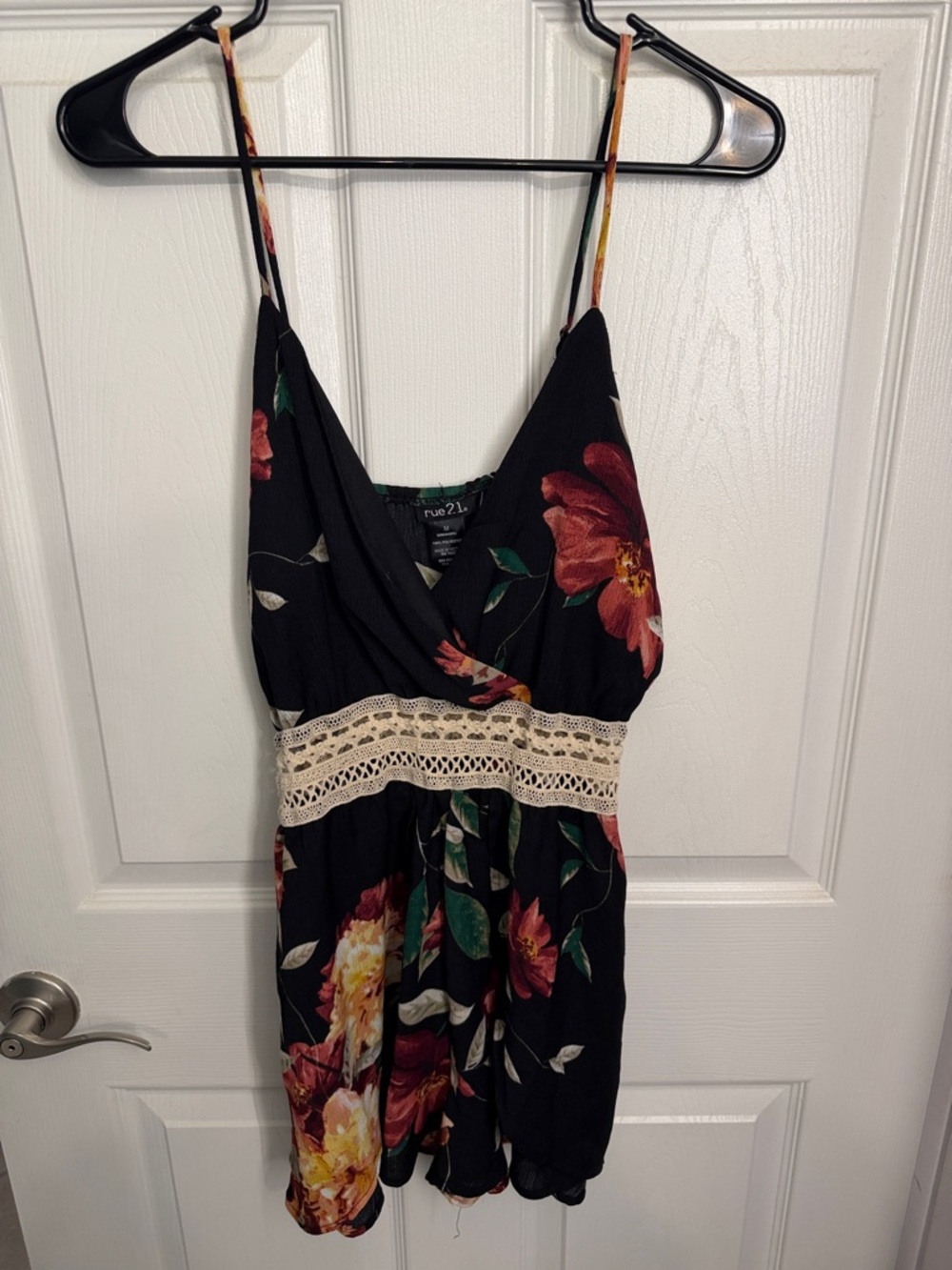 Rue21 Black Floral Crochet-Trim One Piece Shorts Bottom